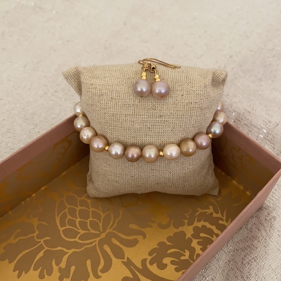 🪞 NEW authentic cultured pearl Brilliant luminous bracelet and earrings set - Picture 9 of 12
